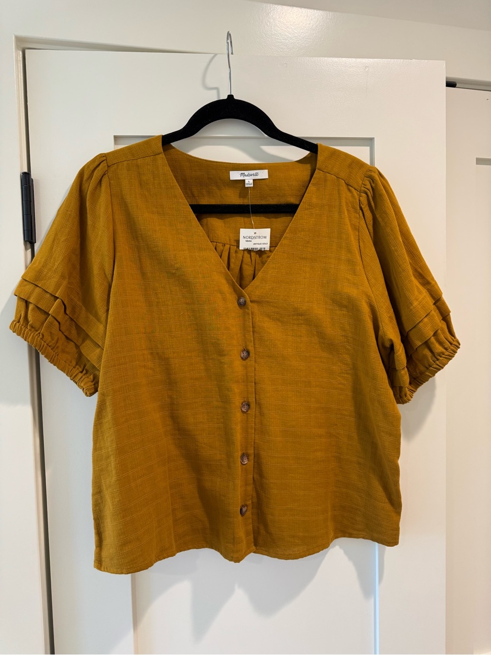 Madewell Mustard Short-Sleeve Button Front Blouse